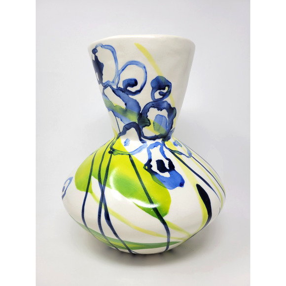 Anthropologie A Sunday Painter Layla Green Blue Abstract Vase 11" Bernice Kelly - Picture 1 of 5